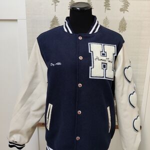 Human Made Dry Alls Varsity Jacket Navy Wool Leather Size L